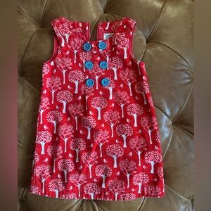 Mini Boden Red Corduroy Tree Print Kids Dress size 3-4